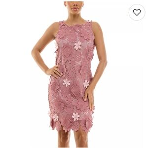 NWT Nini Leonard Sleeveless Eyelet Soft Pink Crochet Sheath Mini Dress